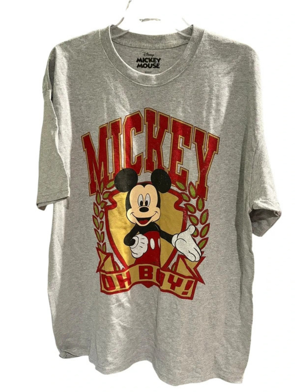 Disney Mickey Mouse Oh Boy! Graphic T-Shirt Gray Red Gold Size XL